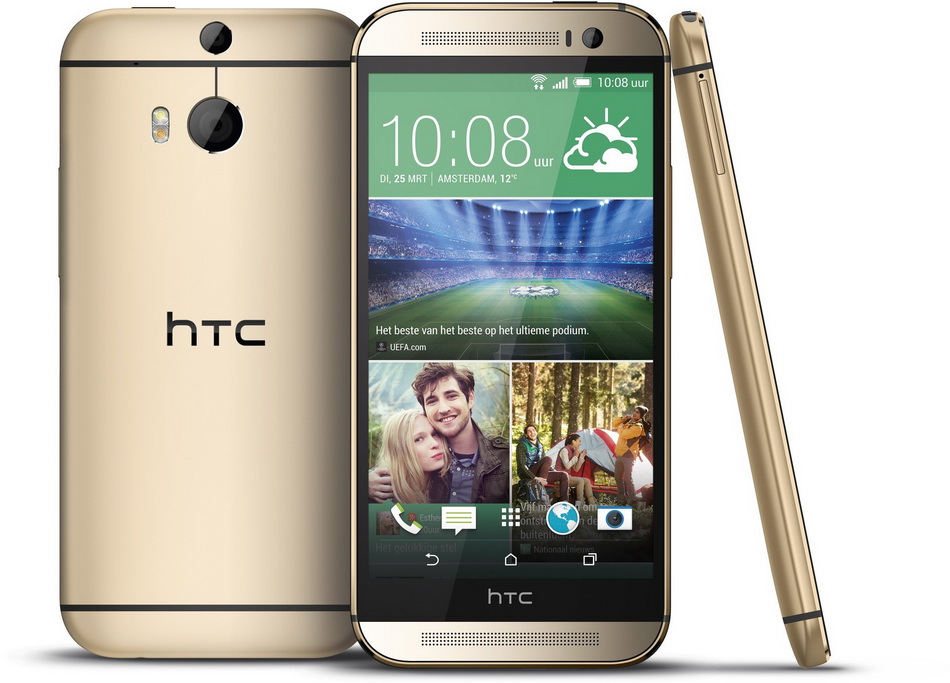 HTC One (M8) Gold-экран задняя панель вид сбоку HTC One (M8) Gold-экран задняя панель вид сбоку