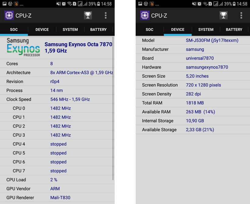 Samsung Galaxy J5 2017-CPU-Z
