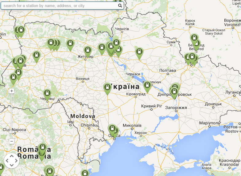Сеть бесплатных заправок в Украине-карта
