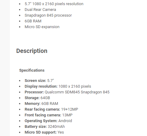 Характеристики Sony Xperia XZ3